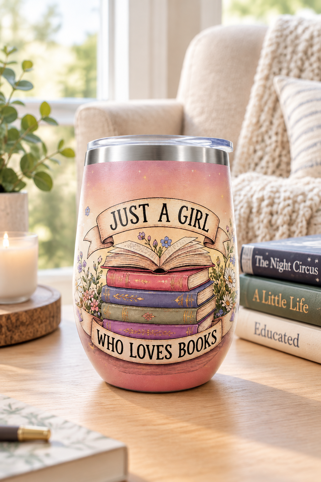 Stainless Steel Tumbler - "Just a Girl Who Loves Books" 12Oz