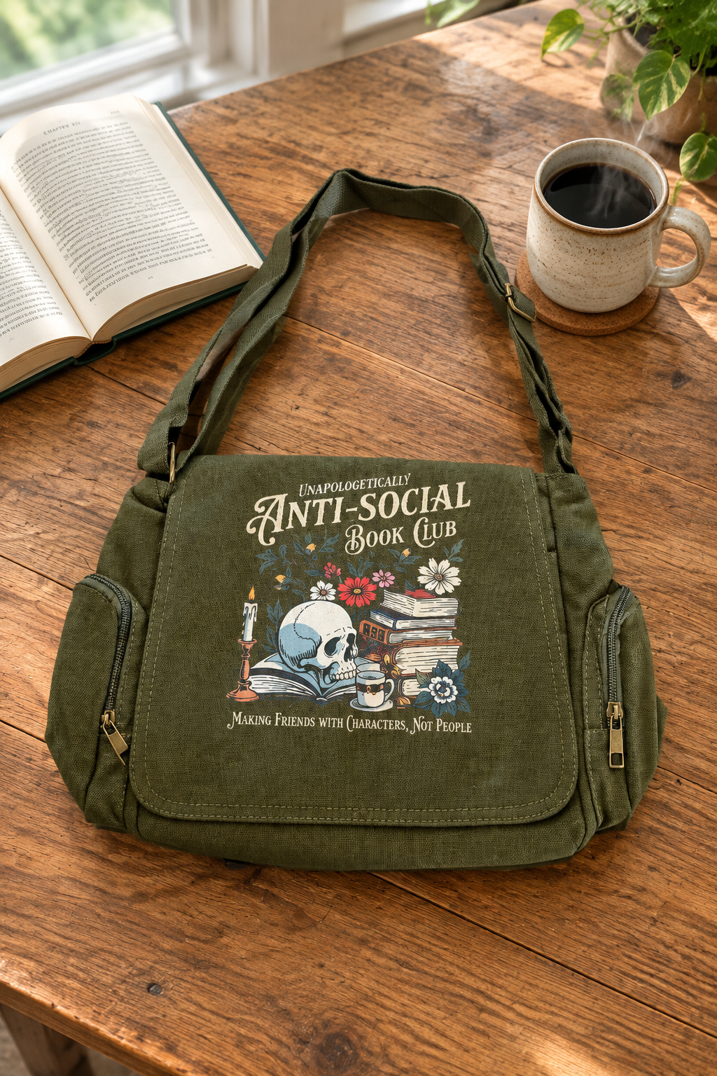 Multi-Pocket Crossbody Vintage Messenger Bag - "Anti Social"